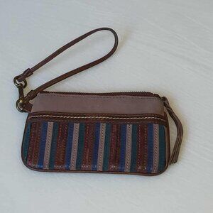 The Sak Wristlet Leather Bag Patchwork Striped Boho Wallet Retro